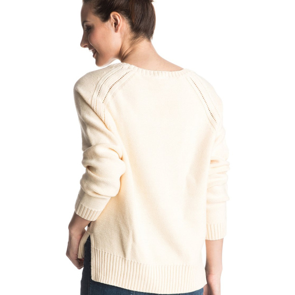 ROXY WOMEN'S CREAM IVORY OPEN KNIT SWEATER MEDIUM - Picture 2 of 3